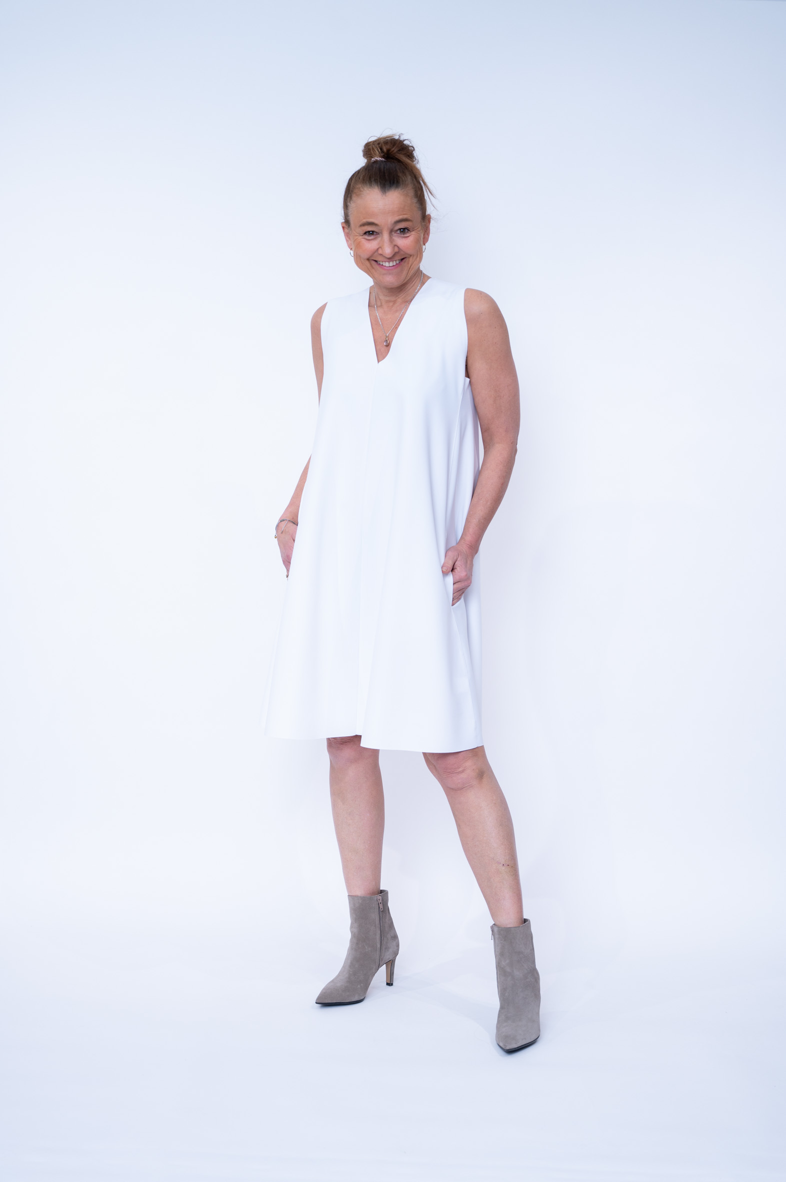 SASSENBACH Kleid ABY white & kreide & schoko 