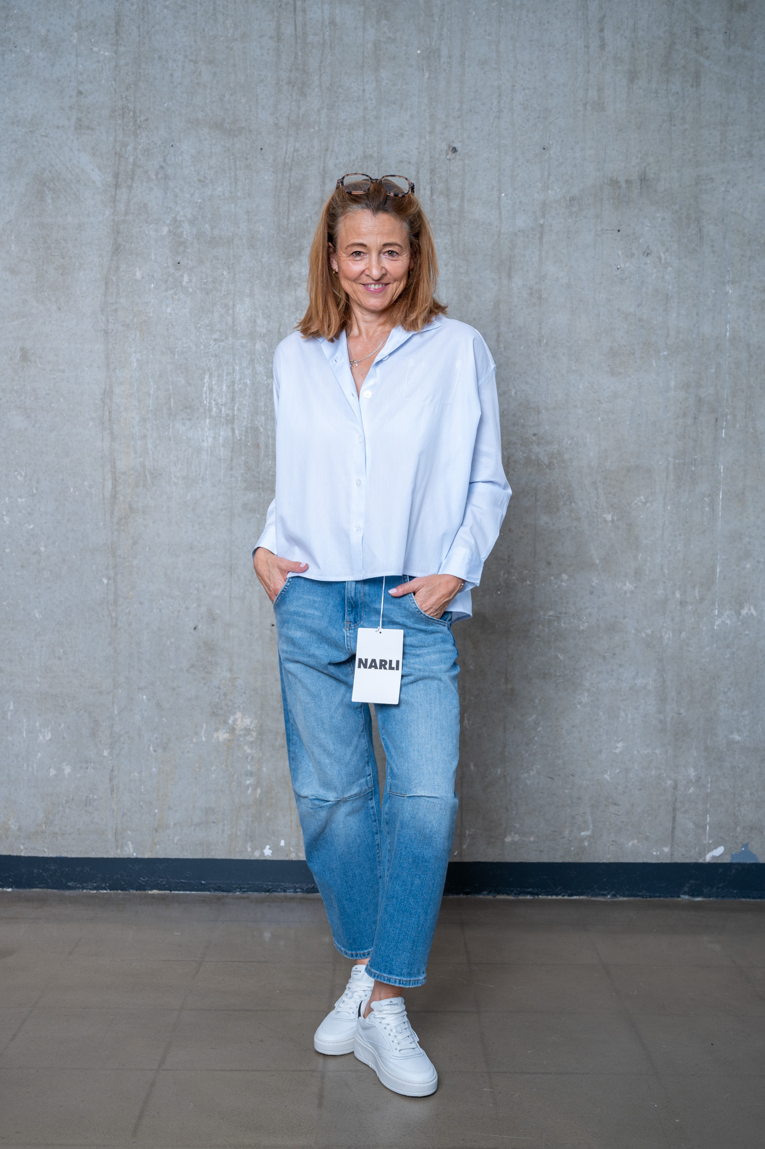 NARLI Baumwollbluse hellblau gestreift