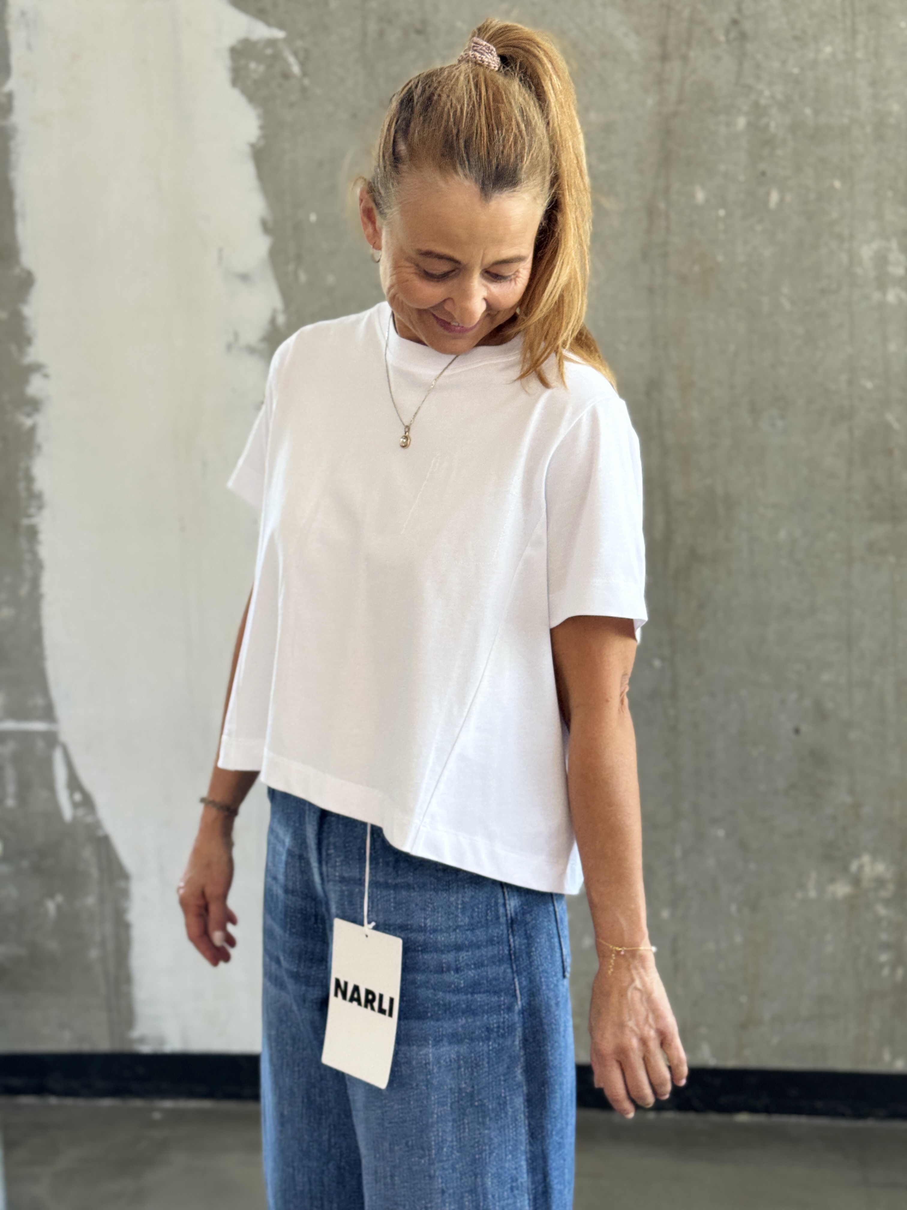 NARLI T-Shirt mit Plissee-Falte am Rücken weiss