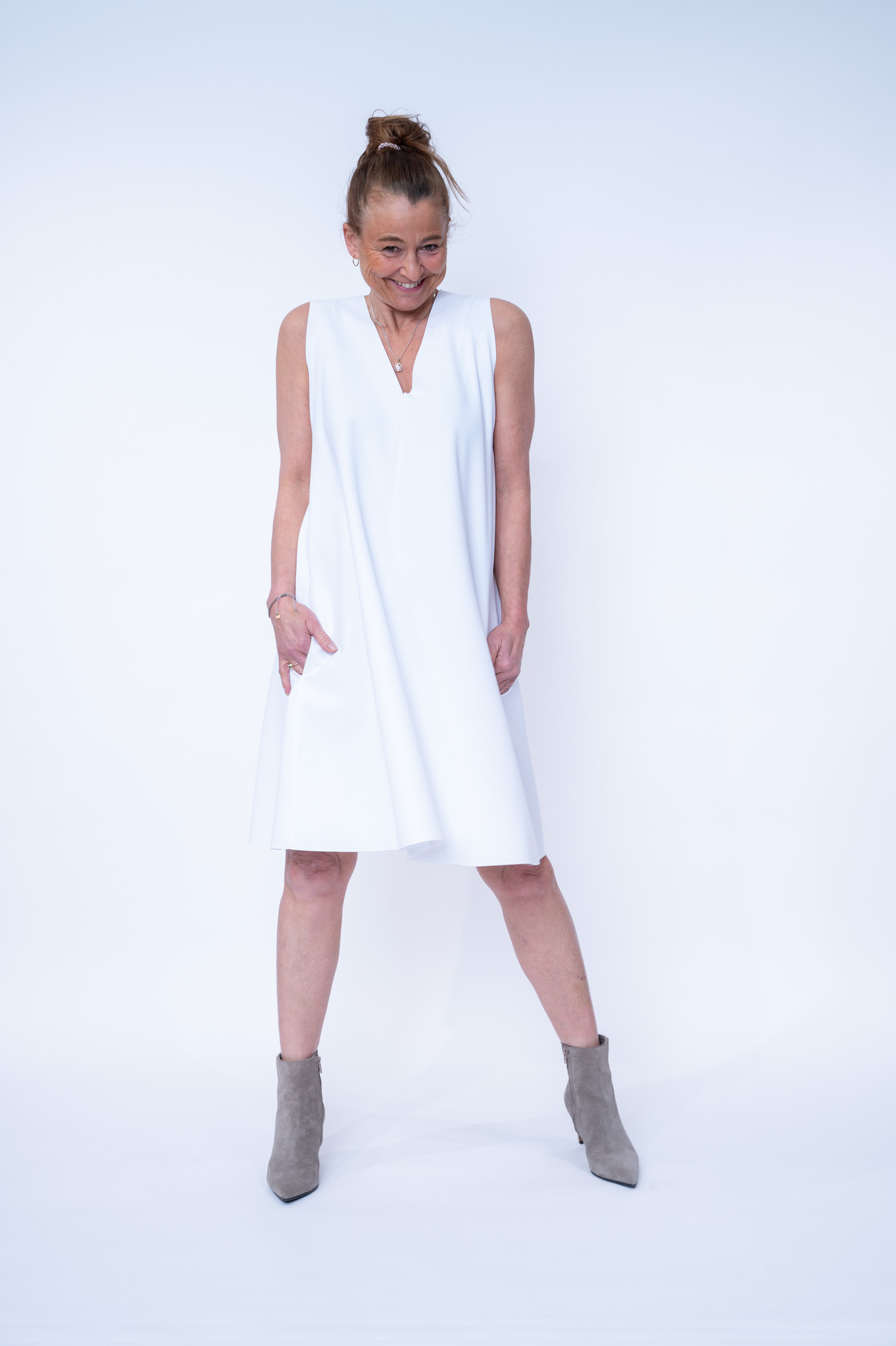 SASSENBACH Kleid ABY white & kreide & schoko 