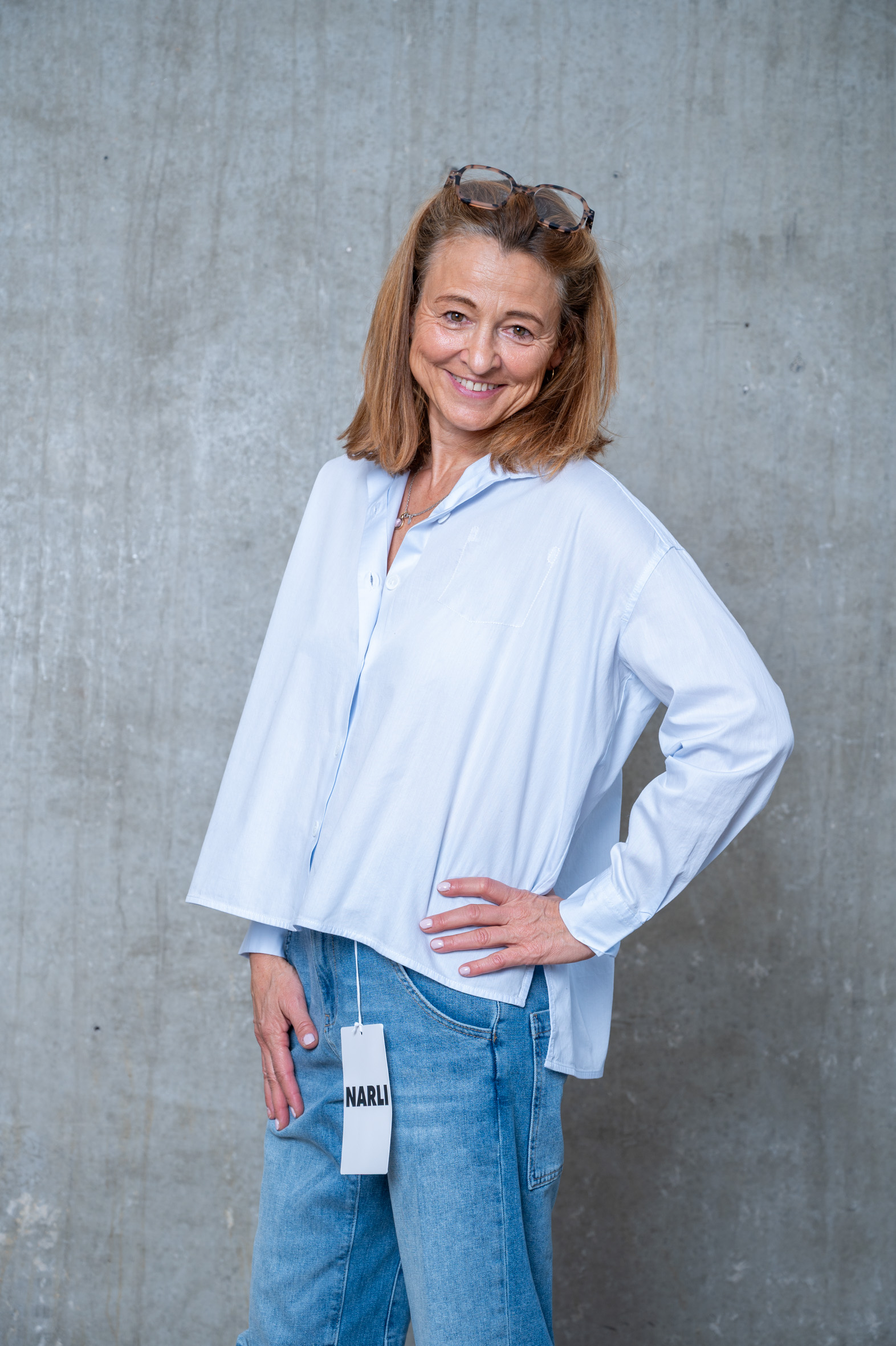 NARLI Baumwollbluse hellblau gestreift