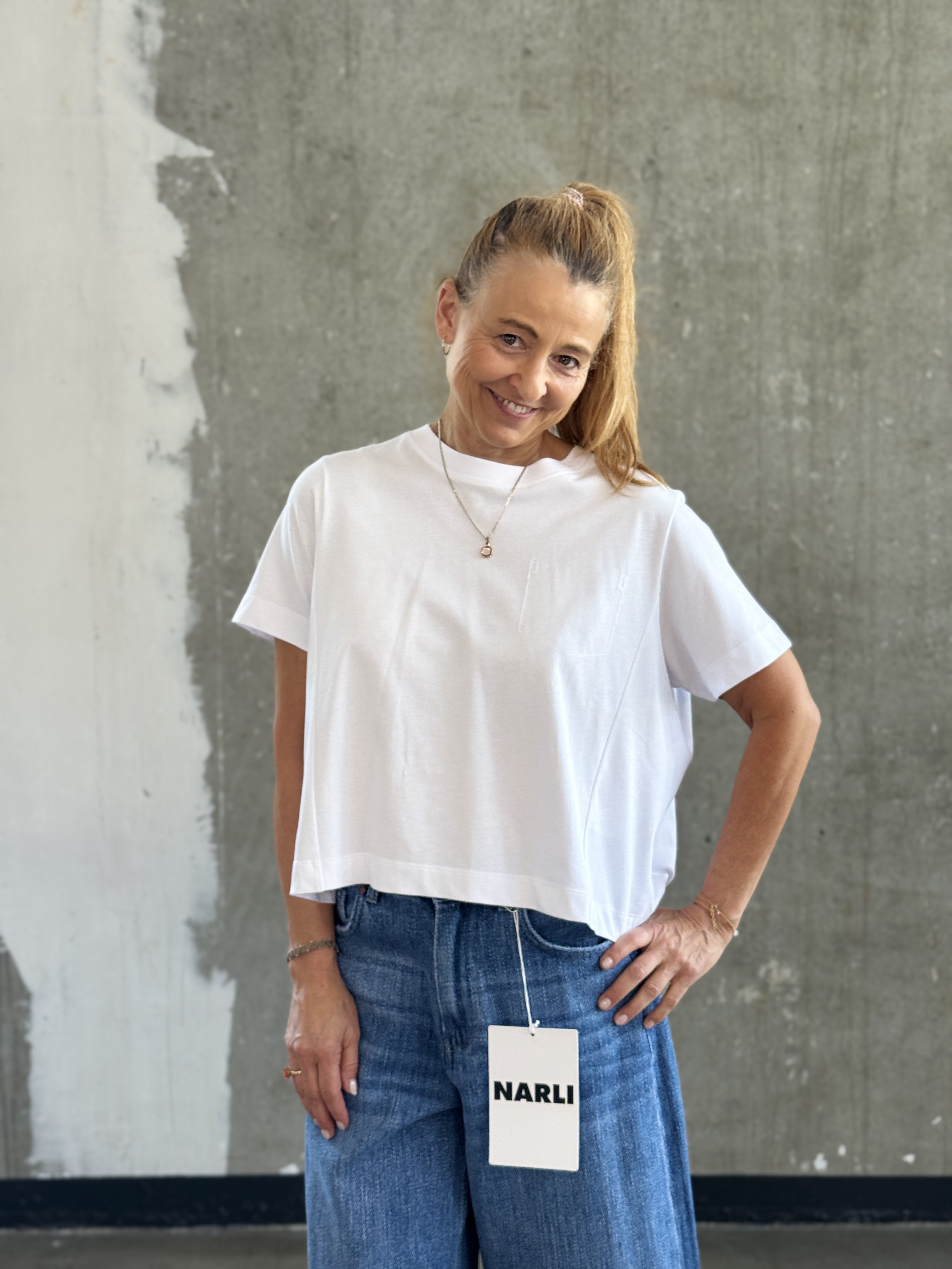 NARLI T-Shirt mit Plissee-Falte am Rücken weiss