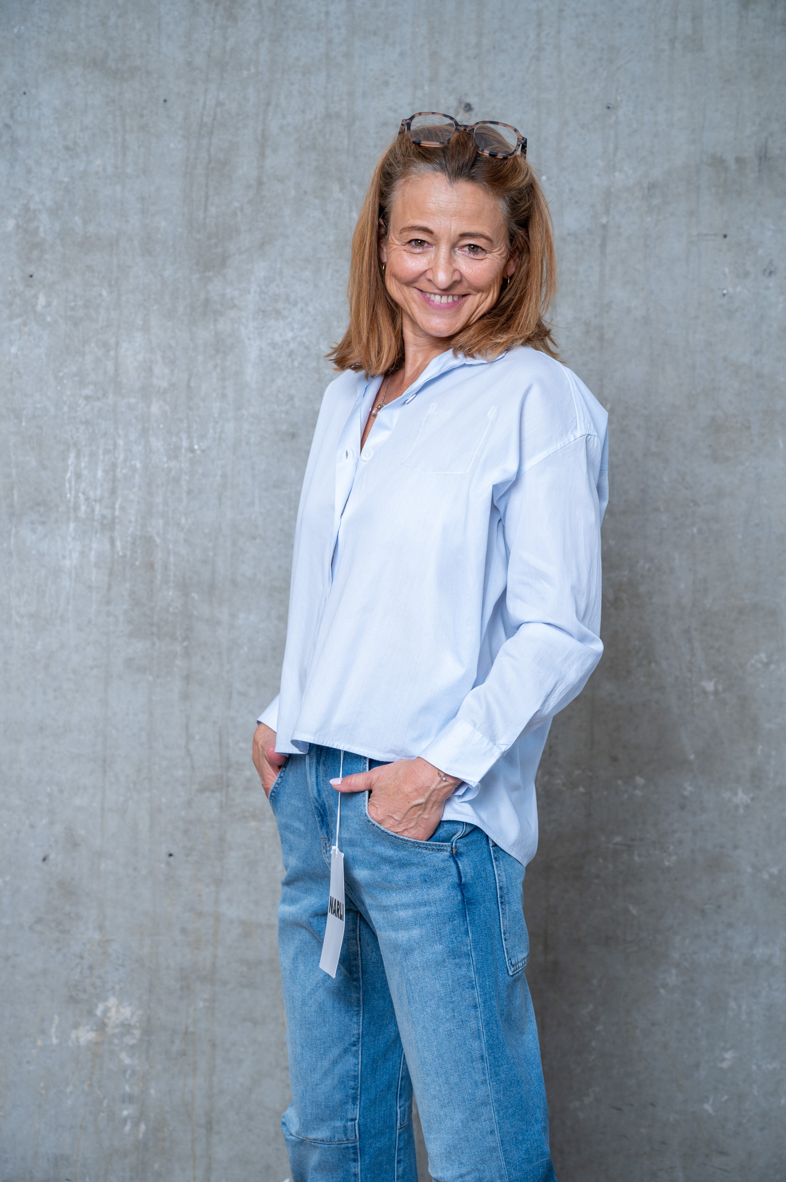 NARLI Baumwollbluse hellblau gestreift