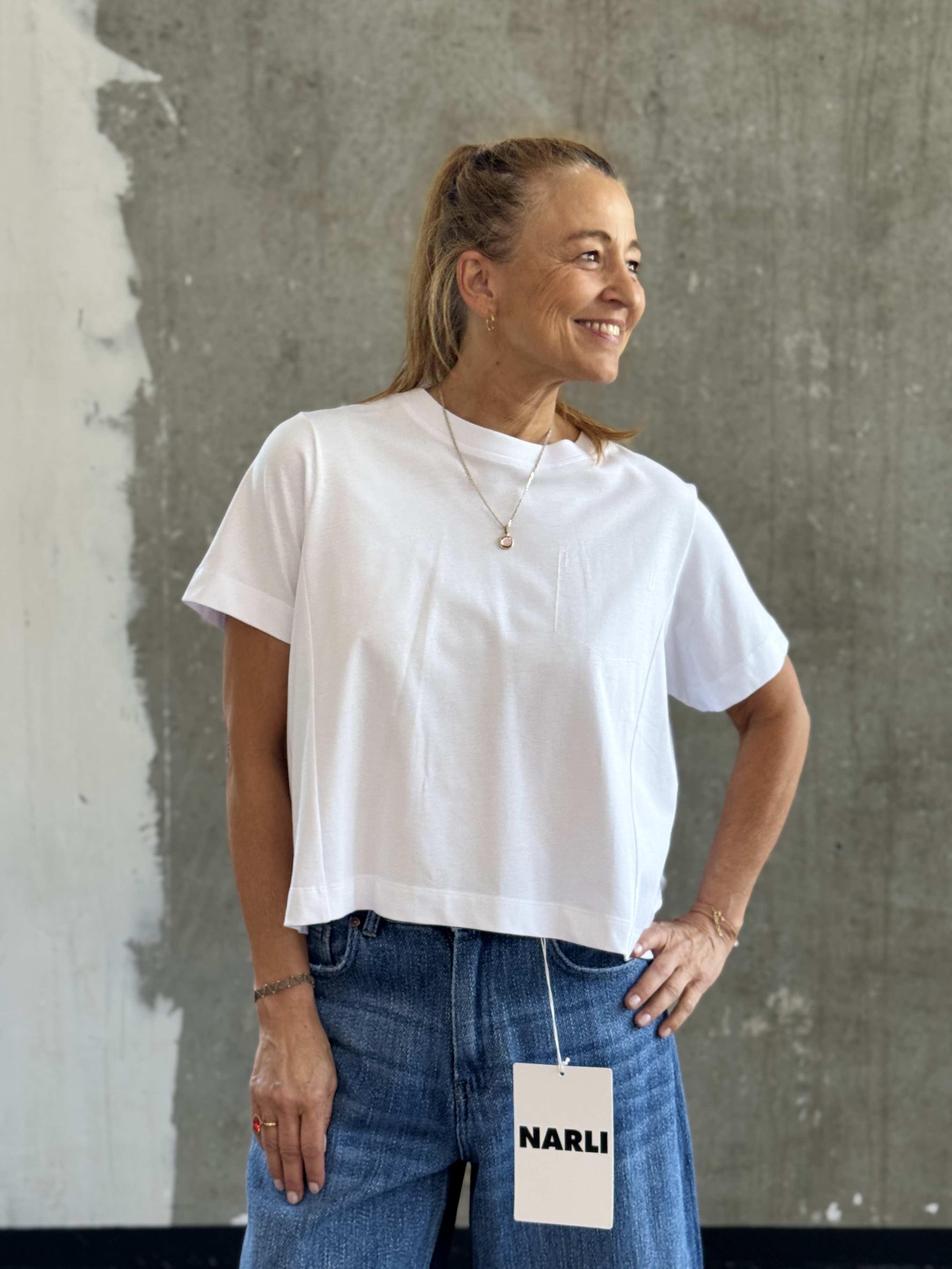 NARLI T-Shirt mit Plissee-Falte am Rücken weiss