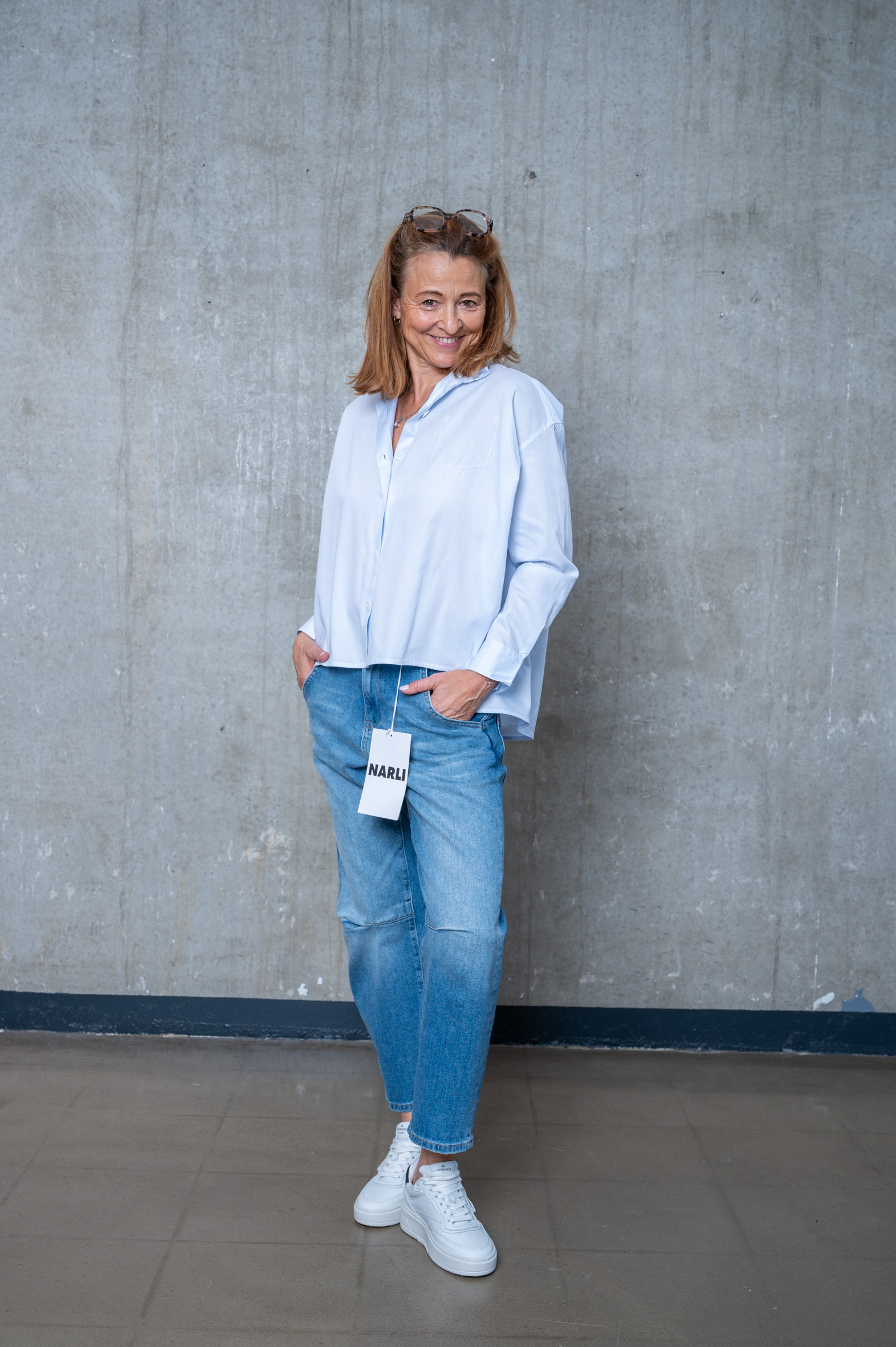 NARLI Baumwollbluse hellblau gestreift